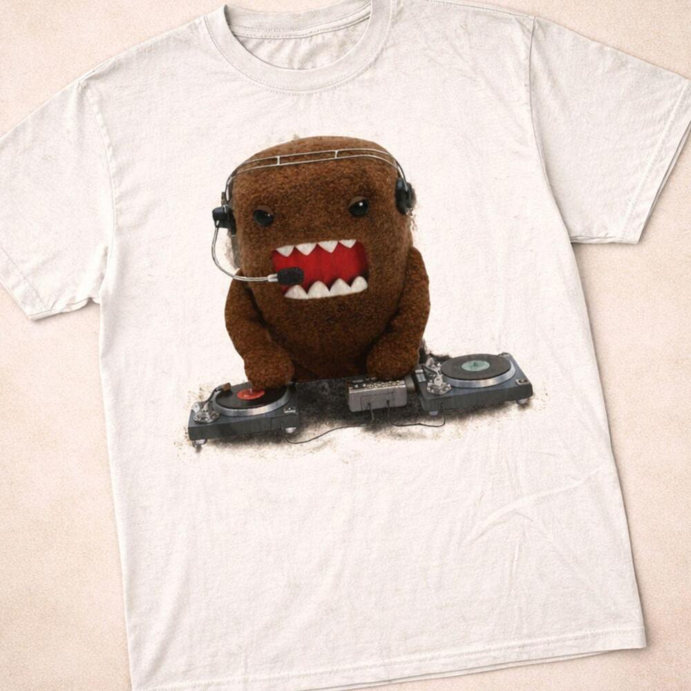 Dj Domo White T Shirt Retro Cartoon Graphic Tee Y2K Streetwear Unisex